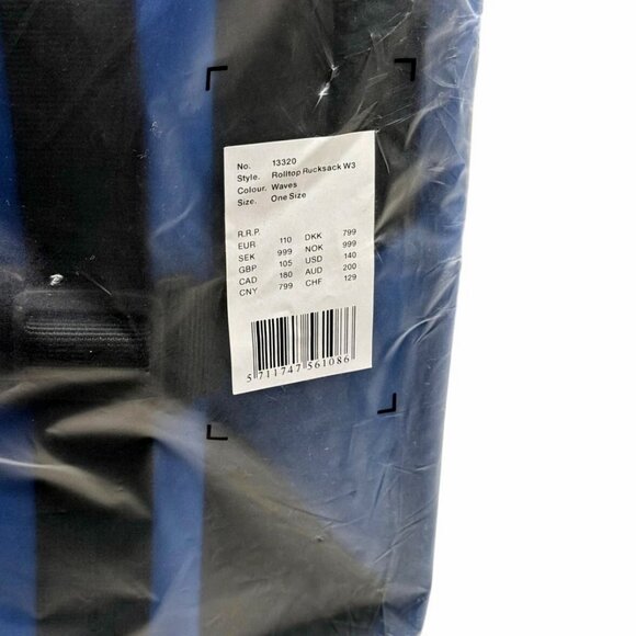 Rains Rolltop Rucksack W3 Waterproof Backpack Waves Blue 19.2"H x 12.8"W x 4.4"D - Picture 6 of 11